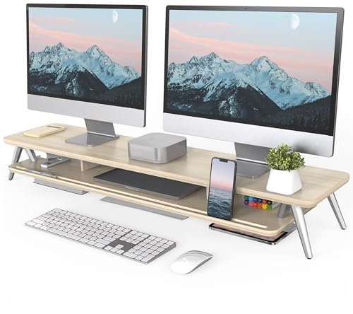 Fenge Réhausseur d'Écran d'Ordinateur 108 cm - 2 Niveaux Grand Moniteur Stand en Bois - Support d'Ordinateur,Moniteurs,TV,PC,Imprimante - Charge de 50kg (Chêne)