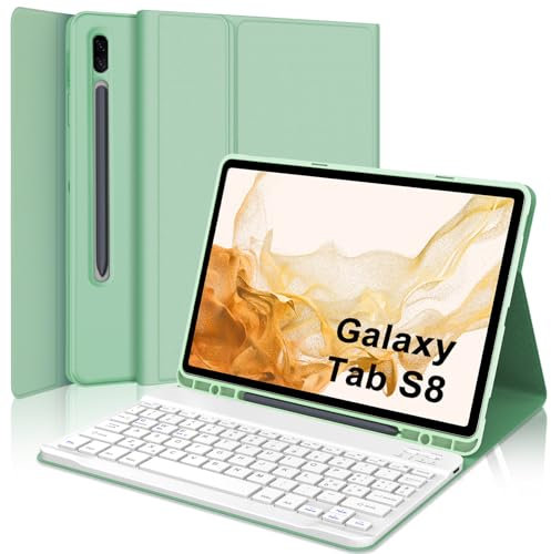 IVEOPPE Tastiera Samsung Galaxy Tab 11 S8 2022/ S7 2020, Custodia Protettiva per Samsung Tablet (SM-T870 / 875), Tastiera QWERTY Italiana Bluetooth Rimovibile, Verde erba