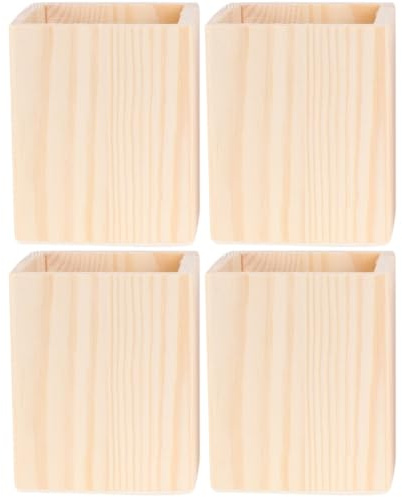 EXCEART 2 Pcs Wooden Pen Holder Tube Makeup Brush Organizer Diy Unfinished Desk Organizer for Home Office Storage