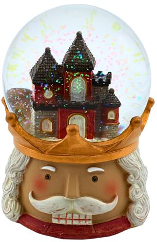 Dekohelden24 Boule à neige de qualité supérieure - Tête de casse-noisette comme socle - Socle décoré - Dimensions : H x Ø 14 x 11 cm