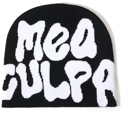 WAMSOLE Y2k Spider Beanie Mützen MEA Culpa Strickmütze Streetwear Kopfbedeckung Winter Wolle Acryl Knit Skull Cap für Herren Damen, Mea-Schwarz / Weiß, Einheitsgröße
