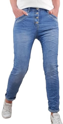 Karostar Damen Stretch Jeans| Boyfriend Hose mit Knopfleiste| Mid Rise 5 Pocket (Pocket Look, XL)