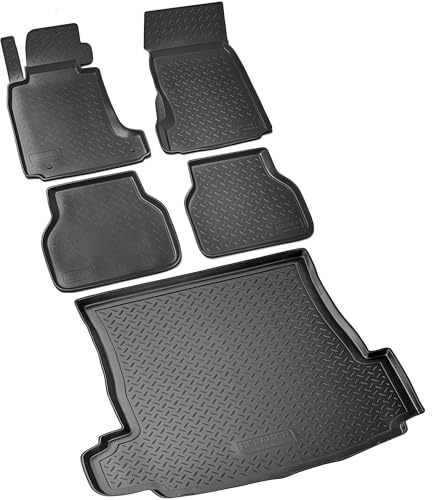 RECAMBO Gummimatten & Kofferraumwanne Set passend für BMW 5er E39 Limousine, 1995-2003 - 100% passgenaue Auto Fußmatten und Kofferraummatte aus hochwertigen rutschfesten TPE - Schwarz