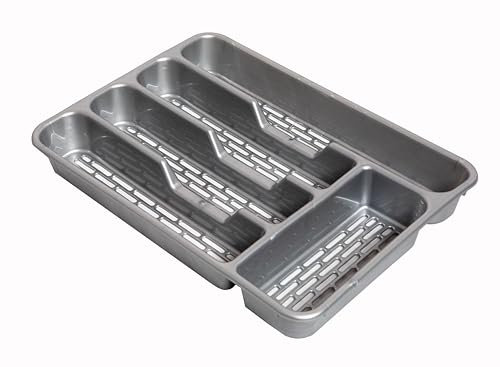 BRICOMIRAS Range-couverts pour tiroir avec 4 ou 5 compartiments avec trous, sans BPA, passe au lave-vaisselle, séparateurs de tiroirs pour cuisine 32 cm (gris, 5 compartiments)