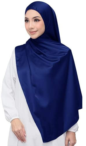 Lina & Lily Luxus-Satin Hijab Kopftuch Schal für Muslimische Frauen Extra Langer (Königsblau)