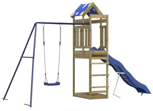 vidaXL Spielturm, Klettergerüst mit Schaukel Rutsche, Kinder Kletterturm Spiel-Zubehör für Garten, Holz Spielplatz Spielhaus, Kiefernholz Imprägniert