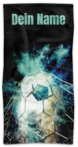PR Print Royal Handtuch personalisiert mit Name - Badetuch mit Wunschname Bedrucken - Handtuch für Fußballer, Fußballfans, Fußball Geschenke | Individuelles Fotohandtuch - 100 x 50 cm
