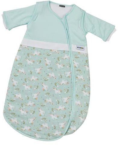 Gesslein Baby Schlafsack Bubou, Ganzjahres-Schlafsack mit Temperaturregulierung (optimale Passform, langer Reißverschluss, 70), mint-grün Einhorn