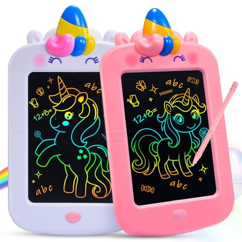 Gralal Unicornio Tableta de Escritura LCD, 2 Piezas, 8,5 Pulgadas, Pizarra Magnetica Infantil Juguetes Niños 2-9 Años, Regalo de Cumpleaños para Niñas y Niños de 3 4 5 6 7 8 Años, Blanco + Rosa