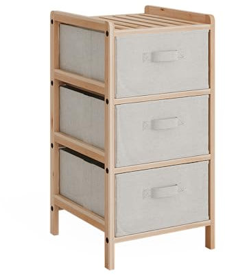 Vicco Kommode Bruno, Badezimmerschrank mit Schubladen, Beige, 34.5 x 67 cm mit 3 Stoffschubladen