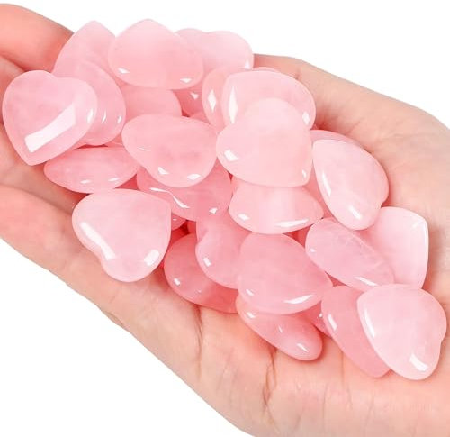 QINJIEJIE 20 Stück Rosenquarz Herz Steine Heilung Kristalle Natürliche Edelsteine Liebe Herz Stein Set Glückssteine Muttertag Geschenk Daumen Edelsteine für Chakra Reiki Meditation