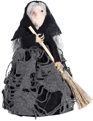 Witch on Broom Halloween Doll - Realistic Vivid Witch Decoration | Spooky Halloween Prop for Festive Decor | Ideal for Haunted House and Party Settings
