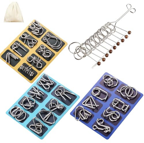 ZANWANXIN Metal Puzzle Ring, Metal Wire Puzzle Set of 24, Brain Teaser IQ Test, Logical Thinking Development Metal Link Unlock Interlock Toys, Educational Intellectual Toys IQ Toys (E)