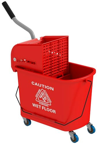 HOMCOM Secchio per mocio con ruote Capacità 20 L Secchio per mocio con sistema di drenaggio Ruote e maniglia per il trasporto per uso domestico e commerciale Rosso