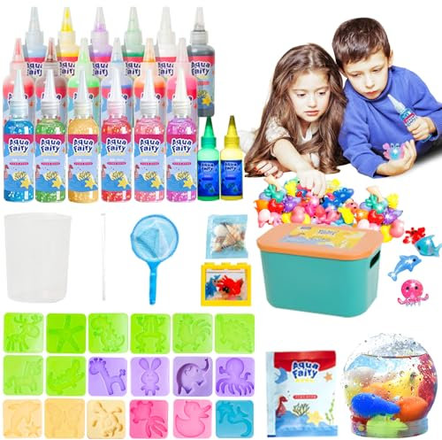 Balakaka Magic Water Elf mit 20 Flaschen Farbgel, DIY Magisches Wassergel Kreativ Kit Aqua Gelz Set mit 18 Form, 3D Meer Kreaturen Lernspielzeug Geschenk für Kinder 3+