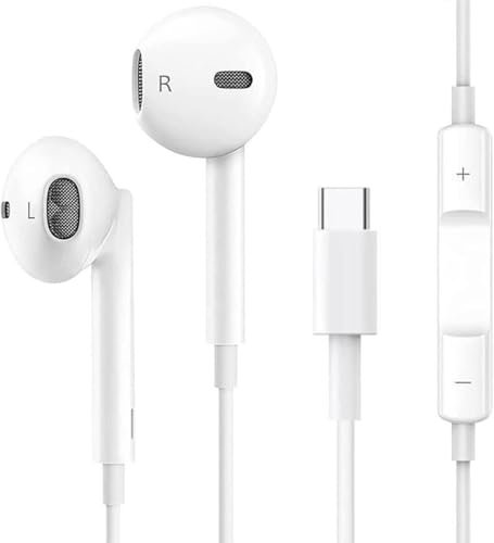 Écouteur USB C,Ecouteurs Filaire Type C Compatible avec iPhone 16 15 Pro Max Plus,iPad Pro Air,Huawei P70/60/50,Samsung Galaxy S25/S24/S22/Ultra,Google Pixel 9/8,Xiaomi,Android (Blanc)