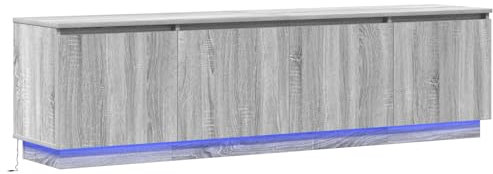 vidaXL TV Schrank mit LED Grau Sonoma 200X40X49 cm Holzwerkstoff Modernes Standregal Schiebetüren Eingebaute Blaue Beleuchtung Wohnzimmer Aufbewahrung Zeitgenössisches Design Unterhaltungszentrum Tür