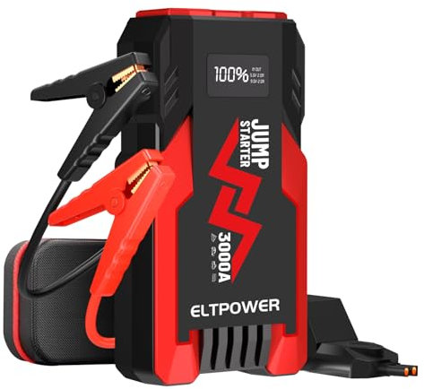 ELTPOWER Avviatore Batteria Auto, 1600A Avviatore di Emergenza per Auto/Moto, (Motori Fino a 5L Gas e 3L Diesel) 12V Jump Starter con LED/LCD Booster Avviamento
