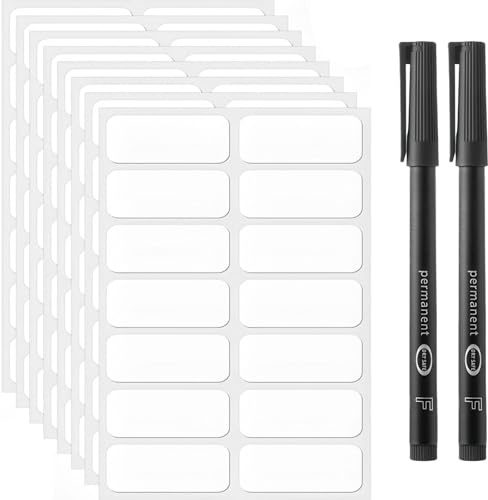 336pcs No-lron Name Labels for Clothes,Waterproof Self Adhesive Name Stickers,White Sticky Labels,Self Adhesive Labels,Na/me Lab/els Stickers,with 2pcs Permanent Marker,Fabric Stick/ers & Na/me Tag