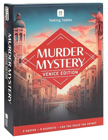 Talking Tables Murder Mystery Venice Edition Game for Christmas Parties, Family Nights, and Gift Giving – Challenging Detective Game with Clues, Props, Puzzles, Ages 16+, 1-4 Players, PLASTIC FREE