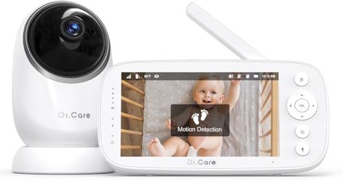 Dr.Care Babyphone mit Kamera ohne WLAN,2K, 5 Zoll, Bewegungsmelder, 5000mAh | Temp.-Überwachung, Nachtsicht, VOX, 300m, Gegensprechen, 360° PTZ, Split-Screen,Schlaflieder,Fütterungstimer,bis zu 4 Kameras