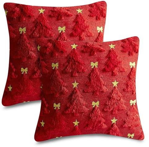 2 Stück Weihnachts Kissenbezüge 45x45 cm, Samt Kissenhüllen Weihnachten | Plüsch Weihnachtskissenbezüge Weihnachtsbaum-Gemusterte Kissenbezüge für Weihnachtskissen，Weihnachtsdeko innen，Deko Winter