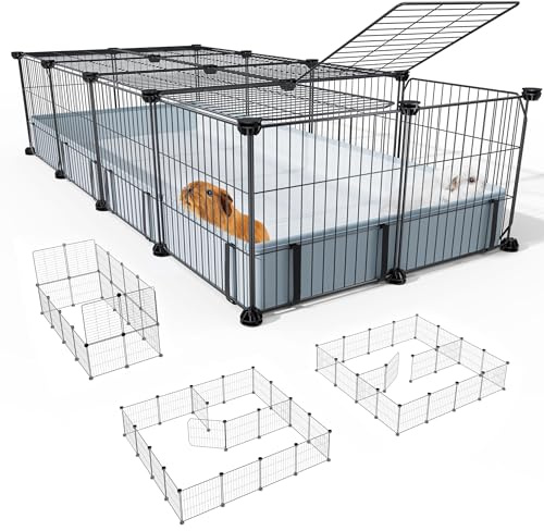 BUCATSTATE Meerschweinchen Käfig mit Wasserdichter Matte, 20 Paneelen Laufstall für Kleintiergehege mit 2 Türen, C&C Gehege für Igel, Welpe, Kätzchen, Hühner (140x60x30cm)