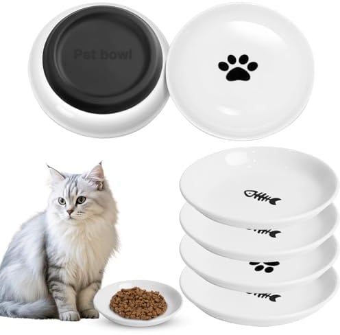 6 pezzi Ciotole per Gatti in Ceramica, Con Base in Gomma Antiscivolo, Ciotola Piatta Gatti per Alleviare L'affaticamento Dei Baffi, per Piccoli Animali - Ideali per Gli Amanti Dei Felini