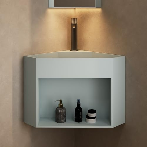 Lavandino Bagno Angolare, Lavabo da Appoggio a Parete, con Rubinetto Grigio Opaco, Lavandini a Ciotola per Bagno(Green)