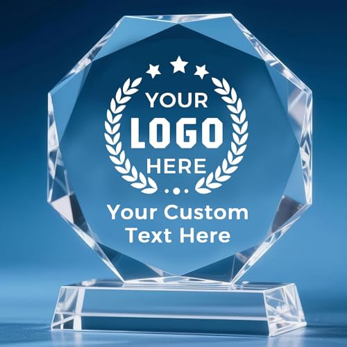AuraWeave Personalisierte Glas Kristall Trophäe mit Logo/Foto/Text, Pokal mit Gravur Wunschtext-Trophäen und Plaketten für Mitarbeiter Anerkennung, Sport, Ruhestand & Corporate Gifts