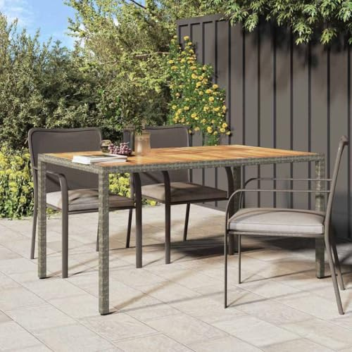 QZZCED Moderner quadratischer Esstisch für den Außenbereich, 150 x 90 x 75 cm, Grau, aus Polyrattan und pulverbeschichtetem Stahl, wetterfest, glatte Oberfläche, Design