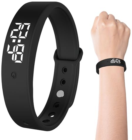 Armband Wecker Schwarzes Vibrationswecker Armband Armbandwecker mit Vibrationsalarm,Verstellbar,mit geräuschloser Vibrationsfunktion Wecker,Timer,Stoppuhr,Datumsanzeige und Körpertemperaturmessung
