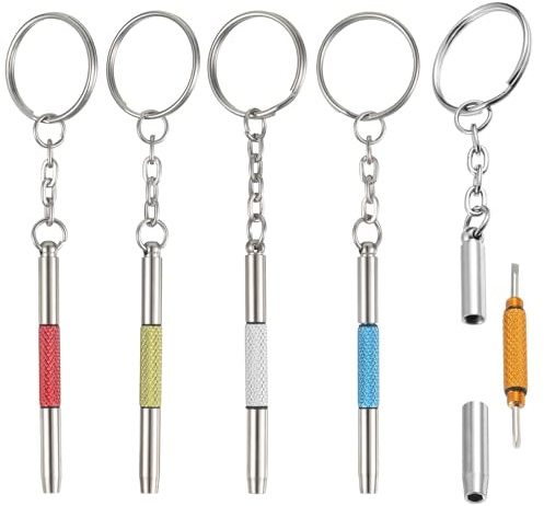 JJUNW 5 Stück Mini Brillen Schraubendreher, 3 in 1 Edelstahl Screwdriver | Schraubendreher für Brillen Reparaturset Reparatur Set mit Schlüsselbund Tragbarer Schraubendrehers für Schmuck Uhren Reparat
