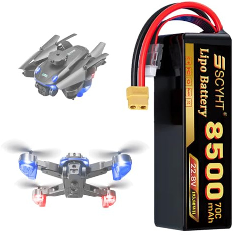 SSCYHT Lithium-Akku 22,8 V LiPo-Akku 8500 mAh Ersatzakkus 6S Drohnenakkus für Modellflugzeuge mit 100-200-W-Motorkit und XH-6S-Anschluss,22.8v8500mah 70c xt60