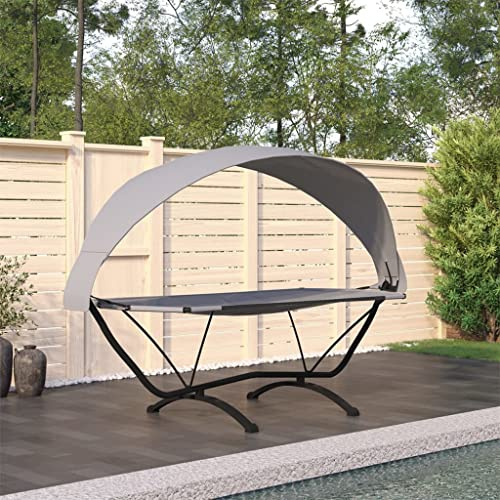 RMIHSJG Outdoor-Loungebett mit Dach Grau Stahl und Oxford-Stoff, 4er-Set für Balkon Garten Terrasse, Wetterfeste Hängematte mit Gestell und Abnehmbarem Sonnenschutz, Robustes
