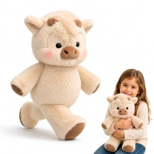 Moomoo PlüSchtier - Das Laufende PlüSch-KäLbchen, 45/60cm Rennende Kuscheltiere, Kann Umarmen, FüR Und MäDchen, Kinderzimmer, Schlafzimmer, Nachttisch, Sofa, Wohnzimmer (Aprikosenfarbene Kuh,45cm)