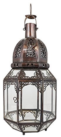 Orientalische Laterne aus Metall & Glas Haifa Klar 45cm groß | Marokkanische Gartenlaterne für draußen, Innen als Bodenlaterne | Marokkanisches Gartenwindlicht Windlicht hängend oder zum hinstellen