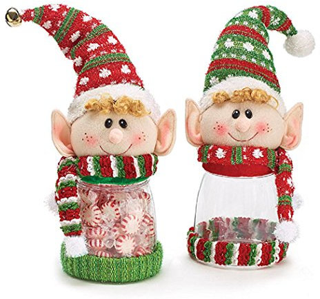 Weihnachten Urlaub Decor von 2 Elf Candy Set Sturzglas mit Glocke auf Hat Large Rot / Grün