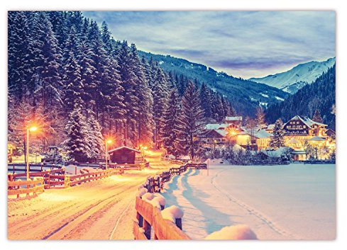 LYSCO XXL Poster 100 x 70cm (S-823) Tiefverschneite Winterlandschaft mit schneebedeckten Bäumen Ortschaft im Nationalpark Hohe Tauern (Lieferung gerollt!)