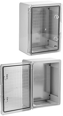 Schaltschrank 300 x 400 x 165 mm Sichttür IP65 verzinkter Montageplatte Verriegelung Industriegehäuse Transparent Tür mit umlaufender Dichtung Leergehäuse ABS Kunststoff Gehäuse Schrank
