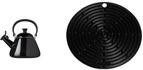 Le Creuset Kone Kettle with Whistle, 1.6 L - Black with Cooling Tool