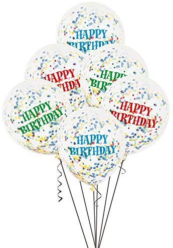 Assorted Happy Birthday Clear Latex Balloons with Bright Confetti (30cm) Pack of 6 - Perfect for Celebration Decorations