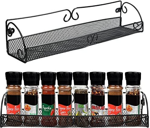 BELLE VOUS Hängeregal Küche Wandregal Schwarz Metall (2Stk) – Regal Metall Schwarz Einzeln zum Aufbewahren Gewürzregal Metall – Metallregal Wand Platzsparend für Schrank, Tür, Speisekammer
