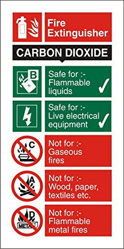 Seco Carbon Dioxide Fire Extinguisher Sign, 100mm x 200mm - 1mm Semi Rigid Plastic, White
