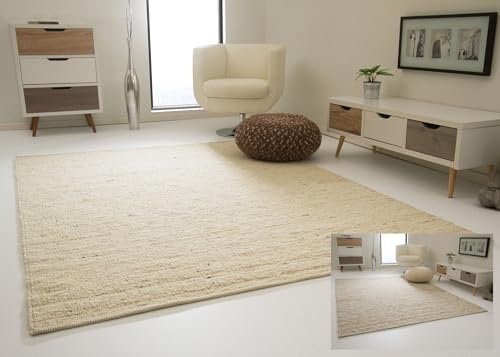 Steffensmeier Landshut Handwebteppich aus 100% Schurwolle - Natur hell, Größe: 130x190 cm