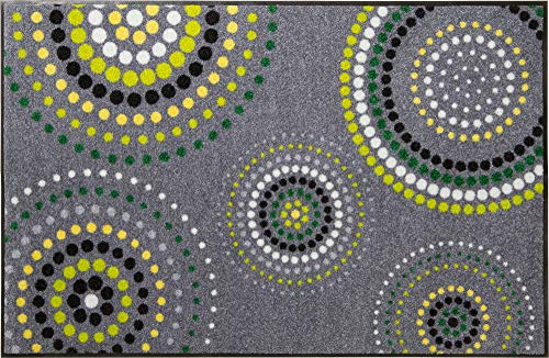 Erwin Müller Fußmatte Ludwigshafen, Schmutzfangmatte, Sauberlaufmatte Kreise grau/grün Größe 75x120 cm - rutschfest, pflegeleicht, für Fußbodenheizung geeignet (weitere Farben, Größen)