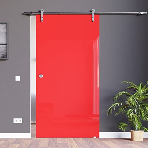 BV900RA: VSG Glasschiebetür hochglanz rot 900x2050mm inkl. Soft_Stop Edelstahl Schiebetürbeschlag