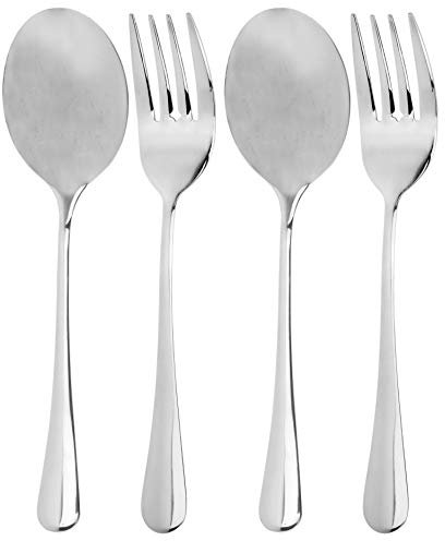 Cornucopia Brands Set di cucchiai da portata e grandi forchette da portata (confezione da 4, 2 di ciascuno); utensili da portata eleganti e classici in stile buffet e banchetto