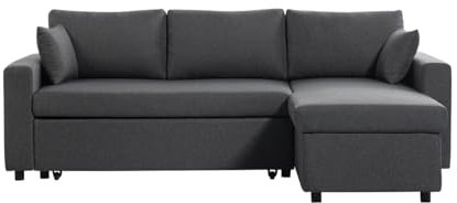 LOUNGITUDE - Canapé d'angle réversible, Convertible en Tissu avec Coffre de Rangement - Gris foncé - 3 Places