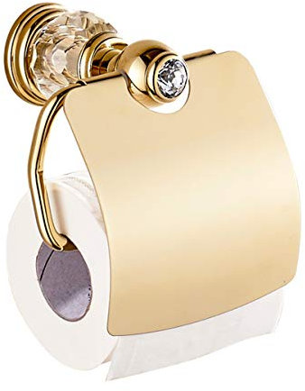 Sport Tent Retro WC Papierhalter Hochwertig Aluminium Toilettenpapierhalter Badezimmer Papier Rollen Halter, Antik Wandmontage Bohren Wanhalterung Mit Deckel, Gold Und Kristall Basis